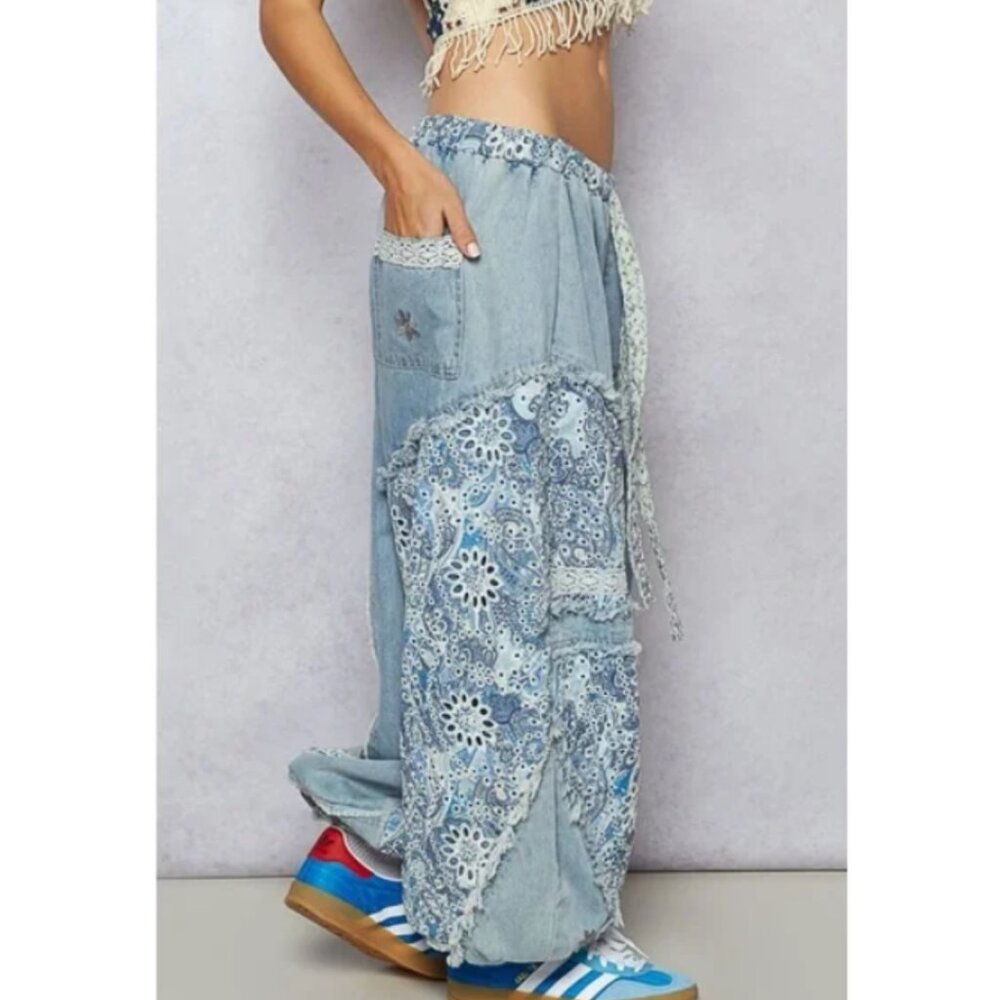 POL Patchwork Denim Jogger Pants Women's S NWOT - Picture 10 of 13